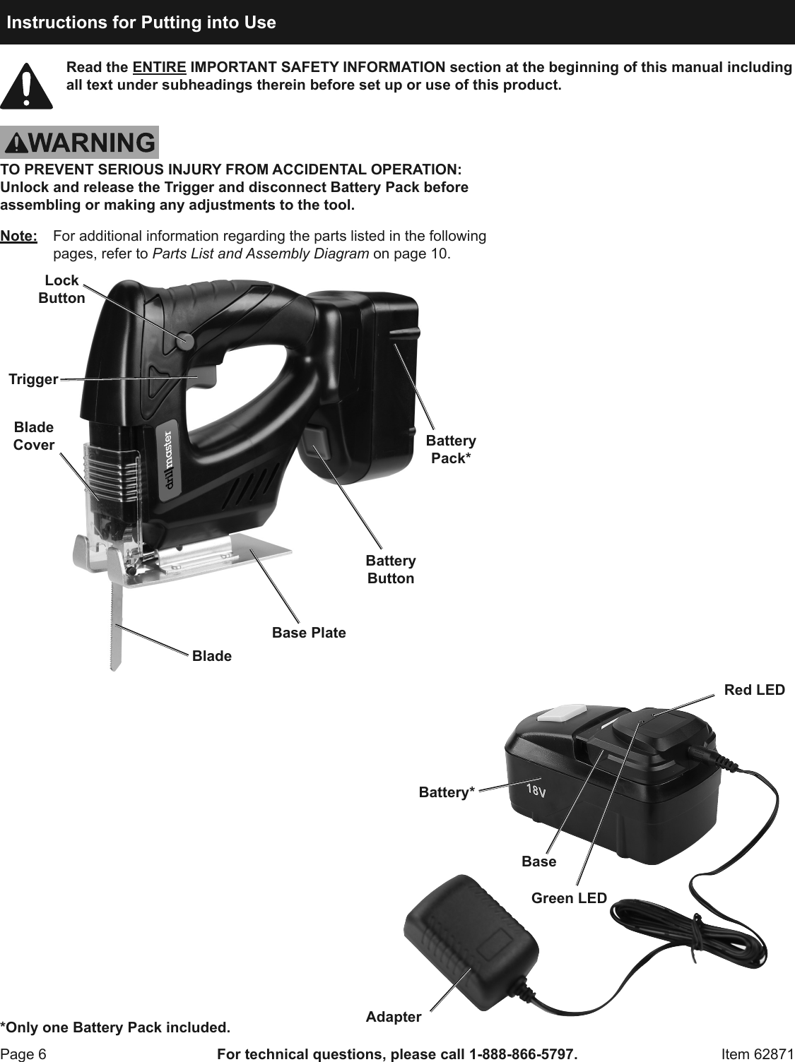 Page 6 of 12 - Manual For The 62871 18 Volt Cordless Jig Saw