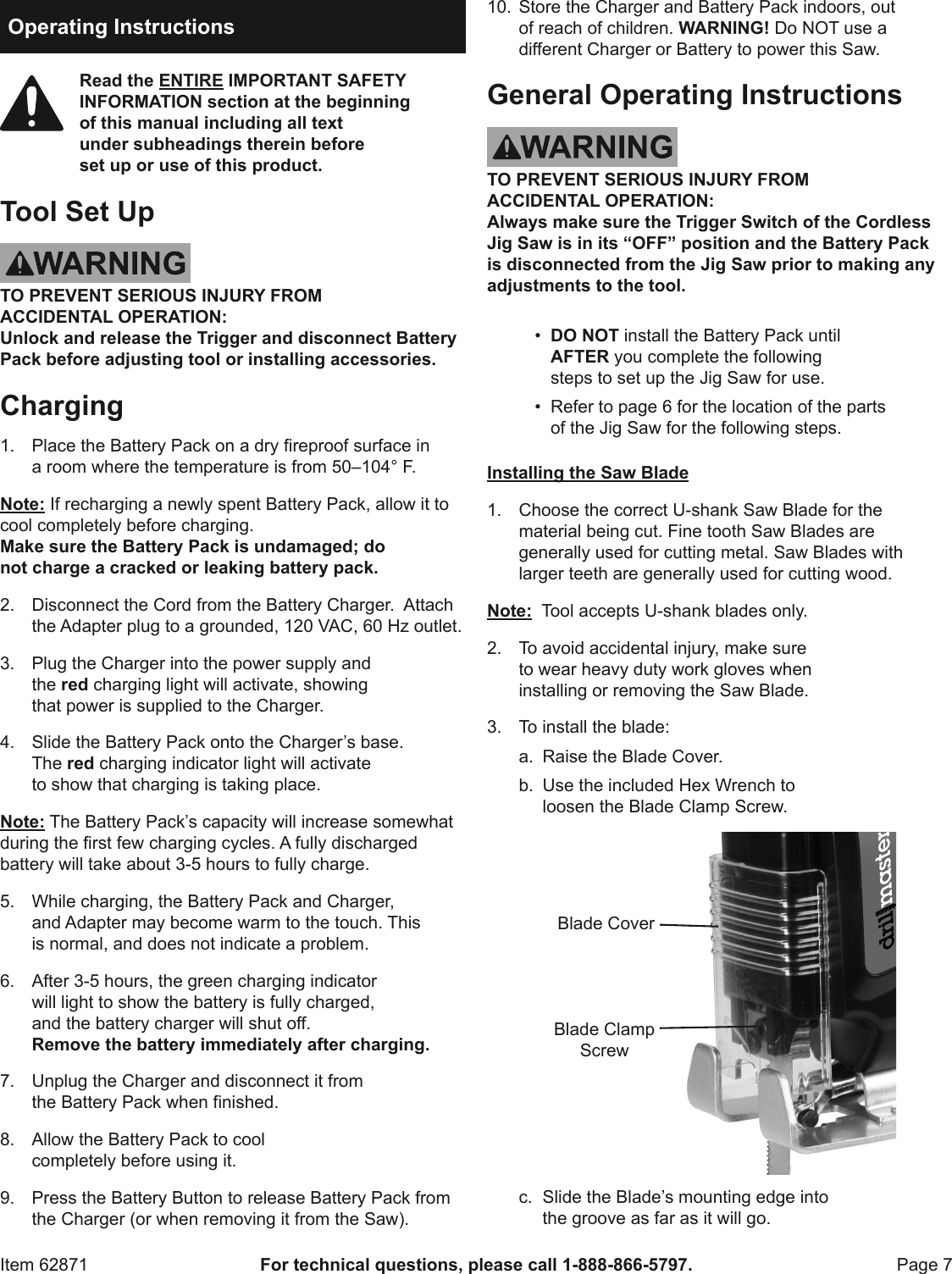 Page 7 of 12 - Manual For The 62871 18 Volt Cordless Jig Saw