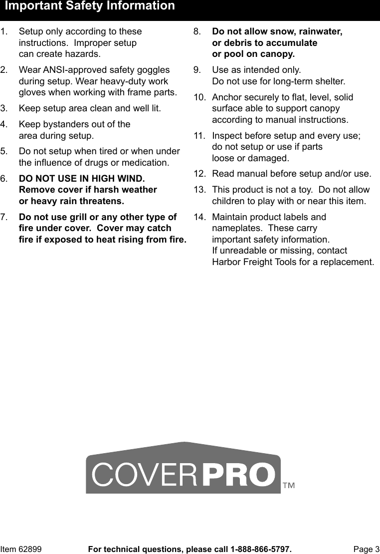 Page 3 of 8 - Manual For The 62899 10 Ft. X Popup Canopy