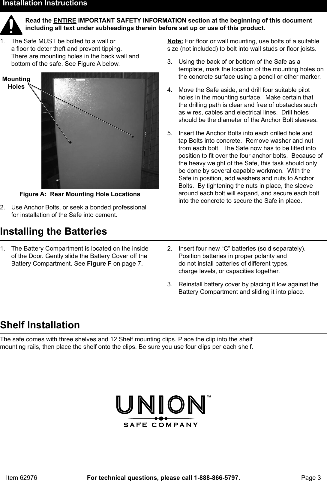 Page 3 of 8 - Manual For The 62976 10 Cu. Ft. 59 In. Electronic Executive Safe