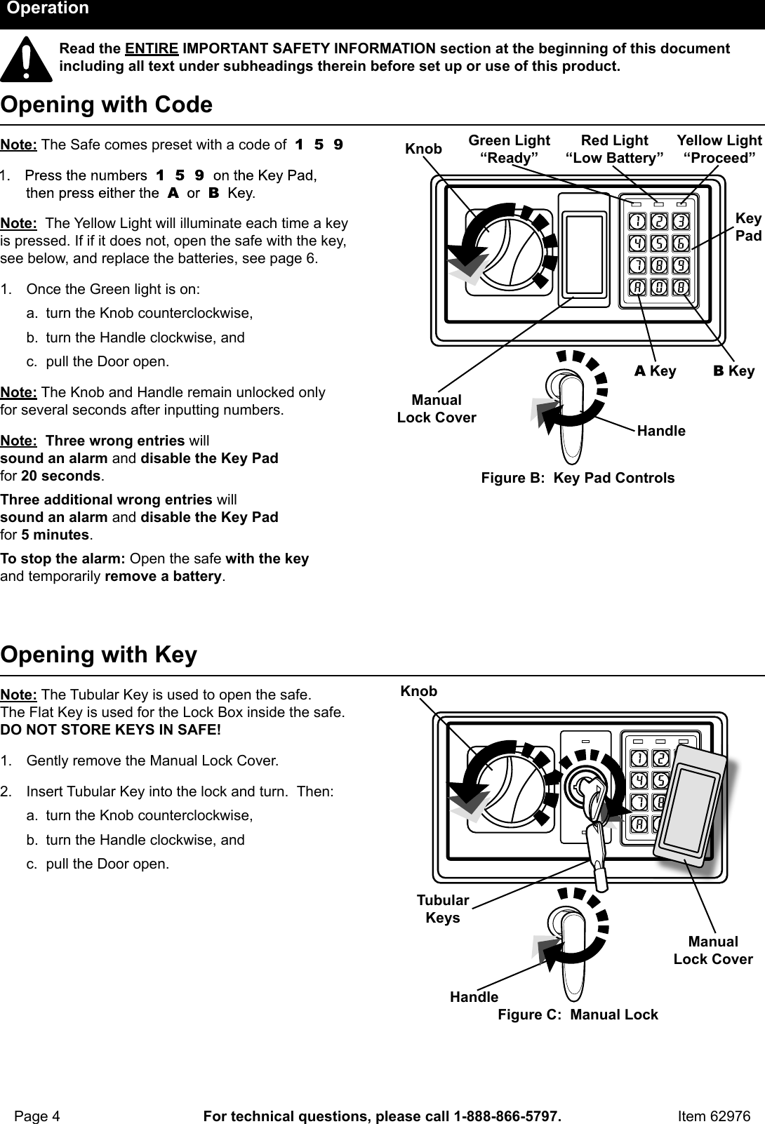 Page 4 of 8 - Manual For The 62976 10 Cu. Ft. 59 In. Electronic Executive Safe