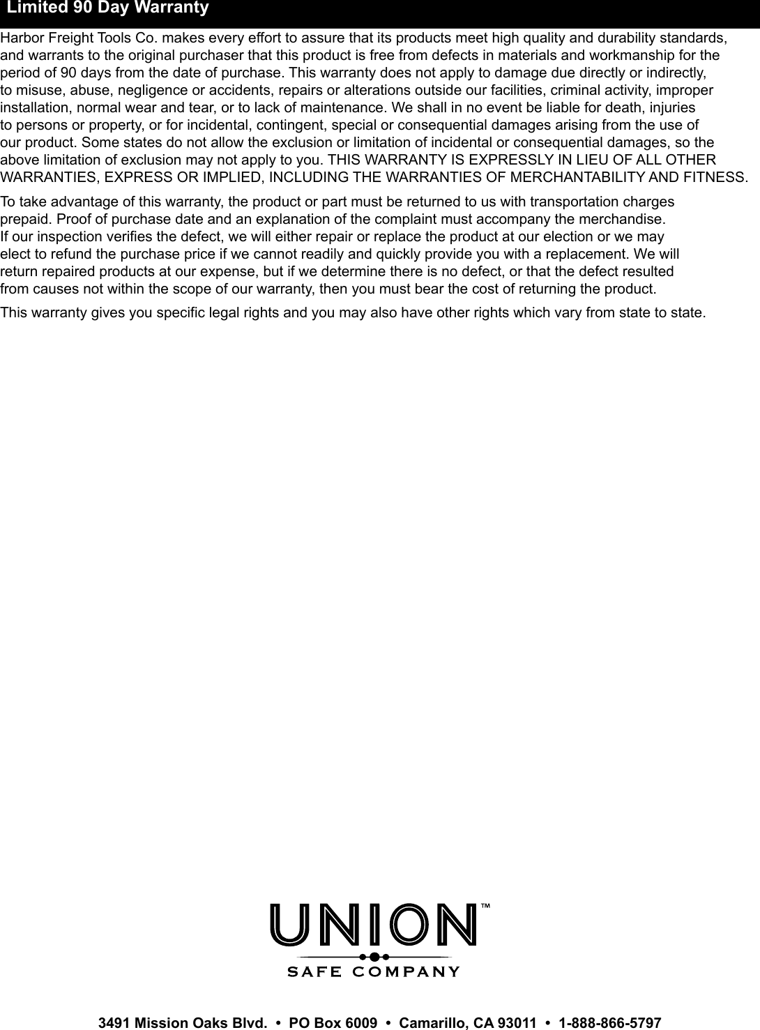 Page 8 of 8 - Manual For The 62976 10 Cu. Ft. 59 In. Electronic Executive Safe