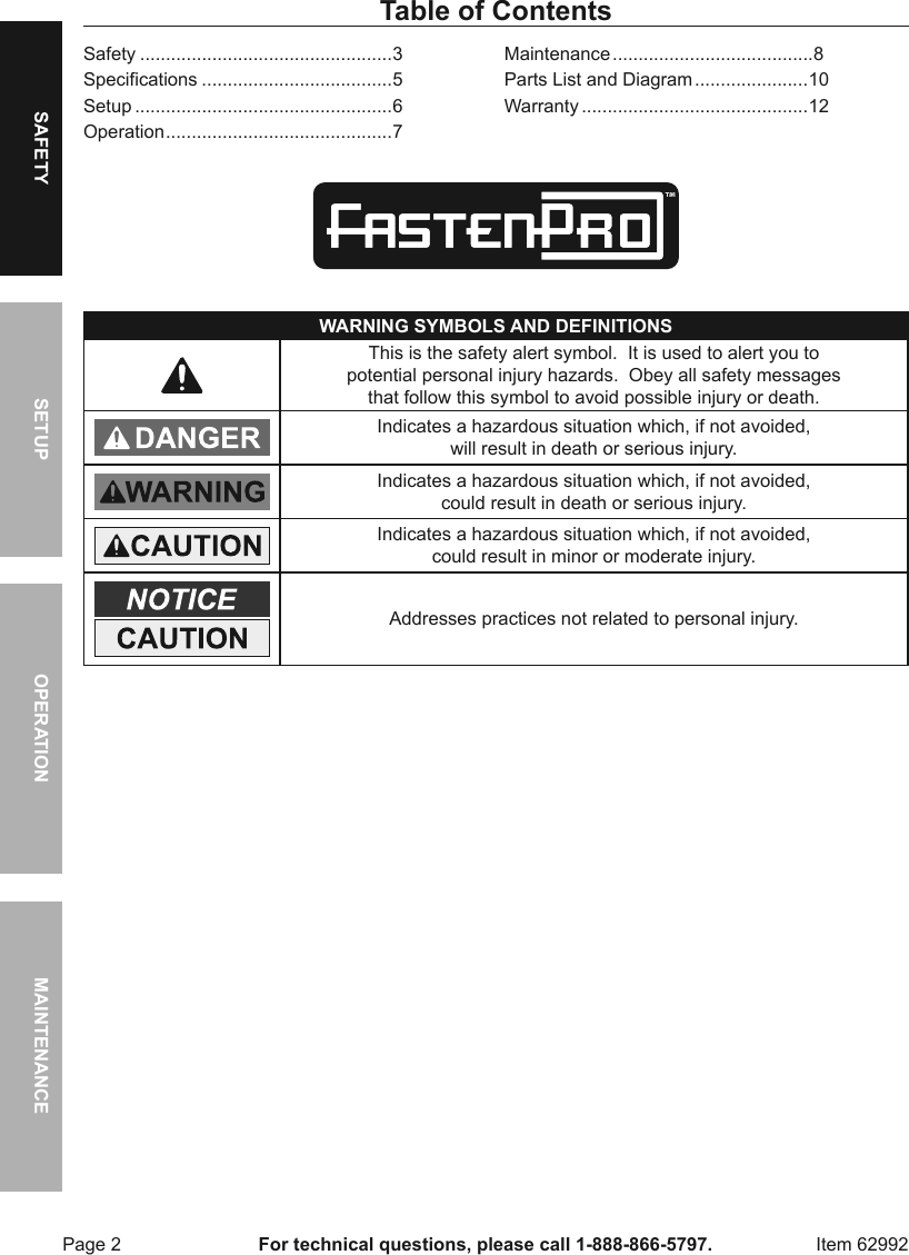 Page 2 of 12 - Manual For The 62992 Three-Way Tacker Staple Gun Kit