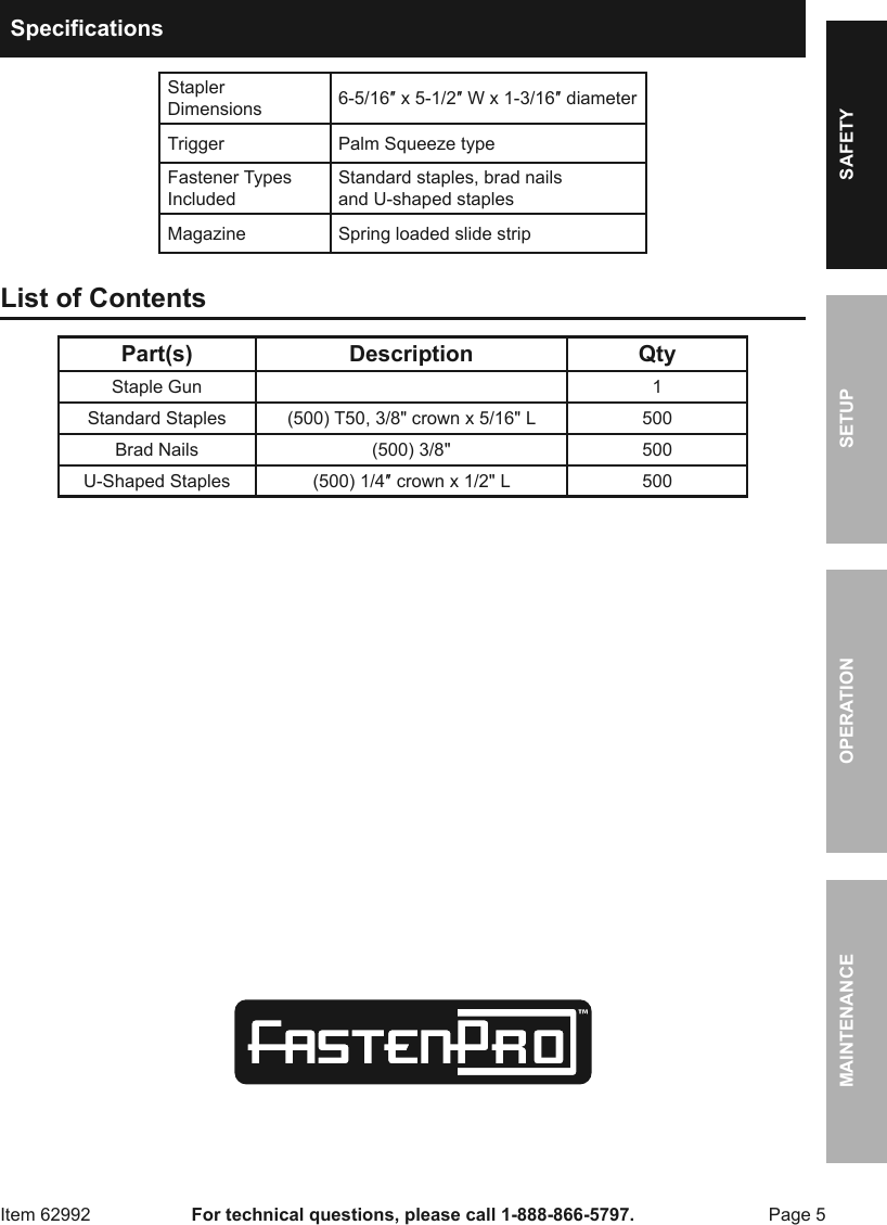 Page 5 of 12 - Manual For The 62992 Three-Way Tacker Staple Gun Kit