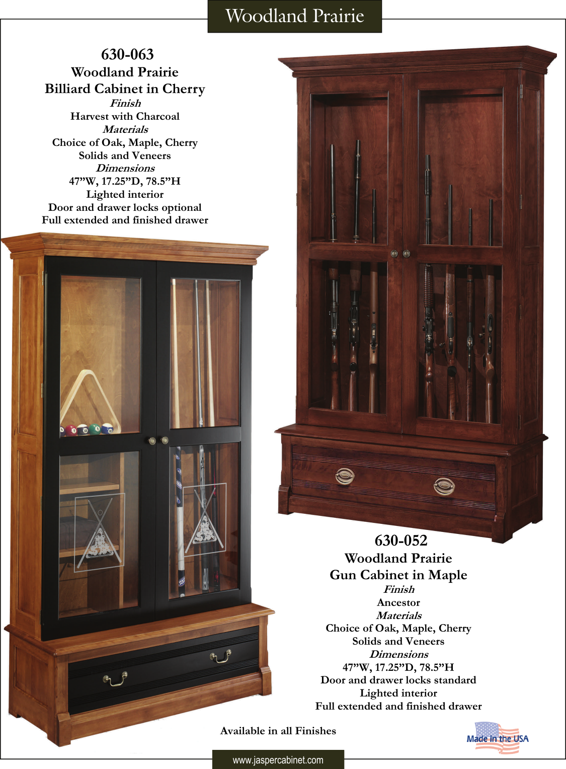 630 052 And 063 Woodland Prairie Gun Billiard Cabinets