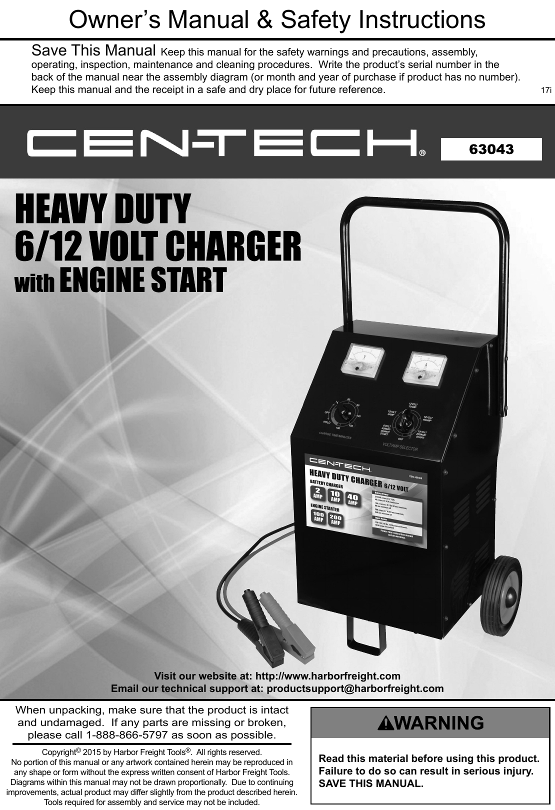 Manual For The 63043 2/40/200 Amp 6/12V Wheel Charger With Start