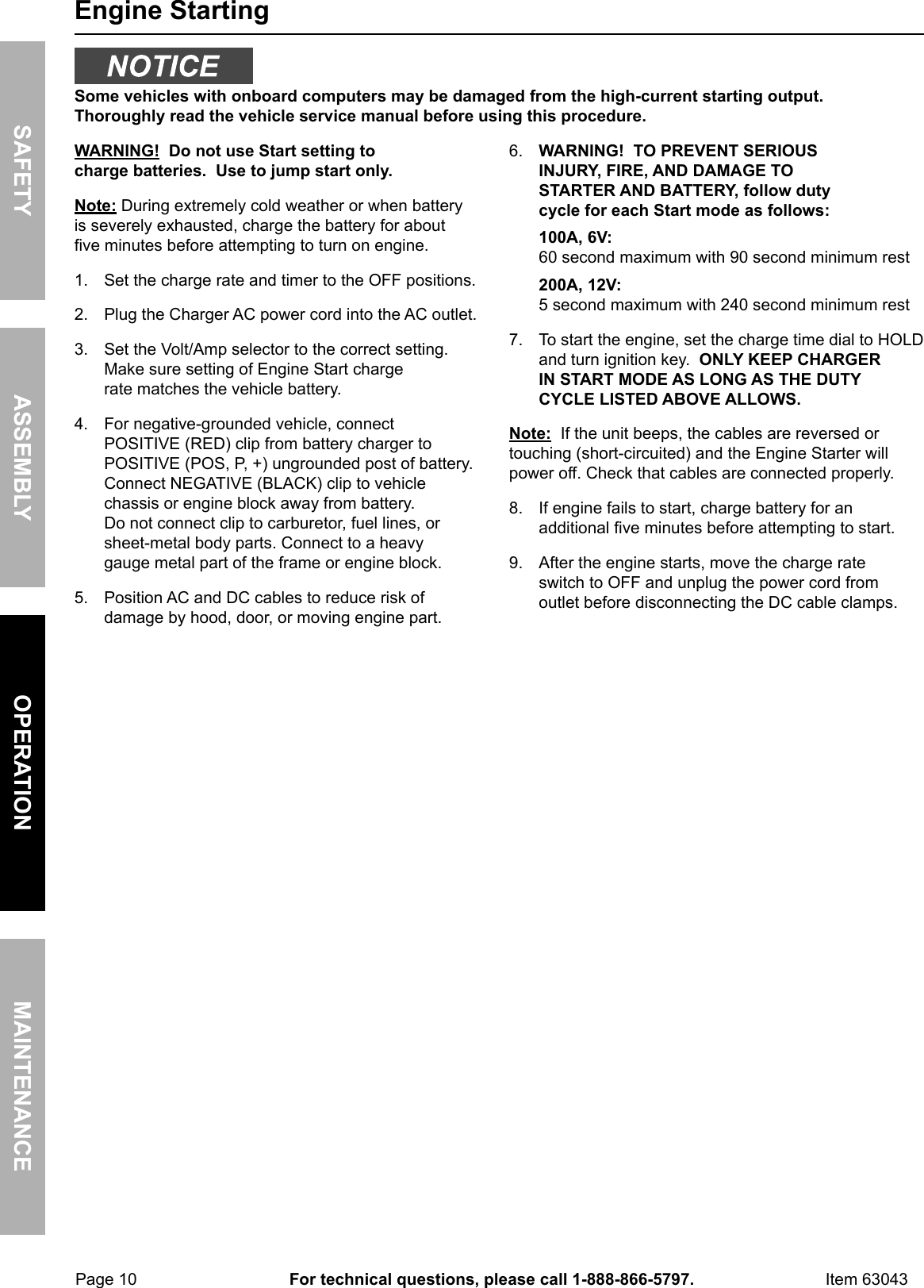 Page 10 of 12 - Manual For The 63043 2/40/200 Amp 6/12V Wheel Charger With Start
