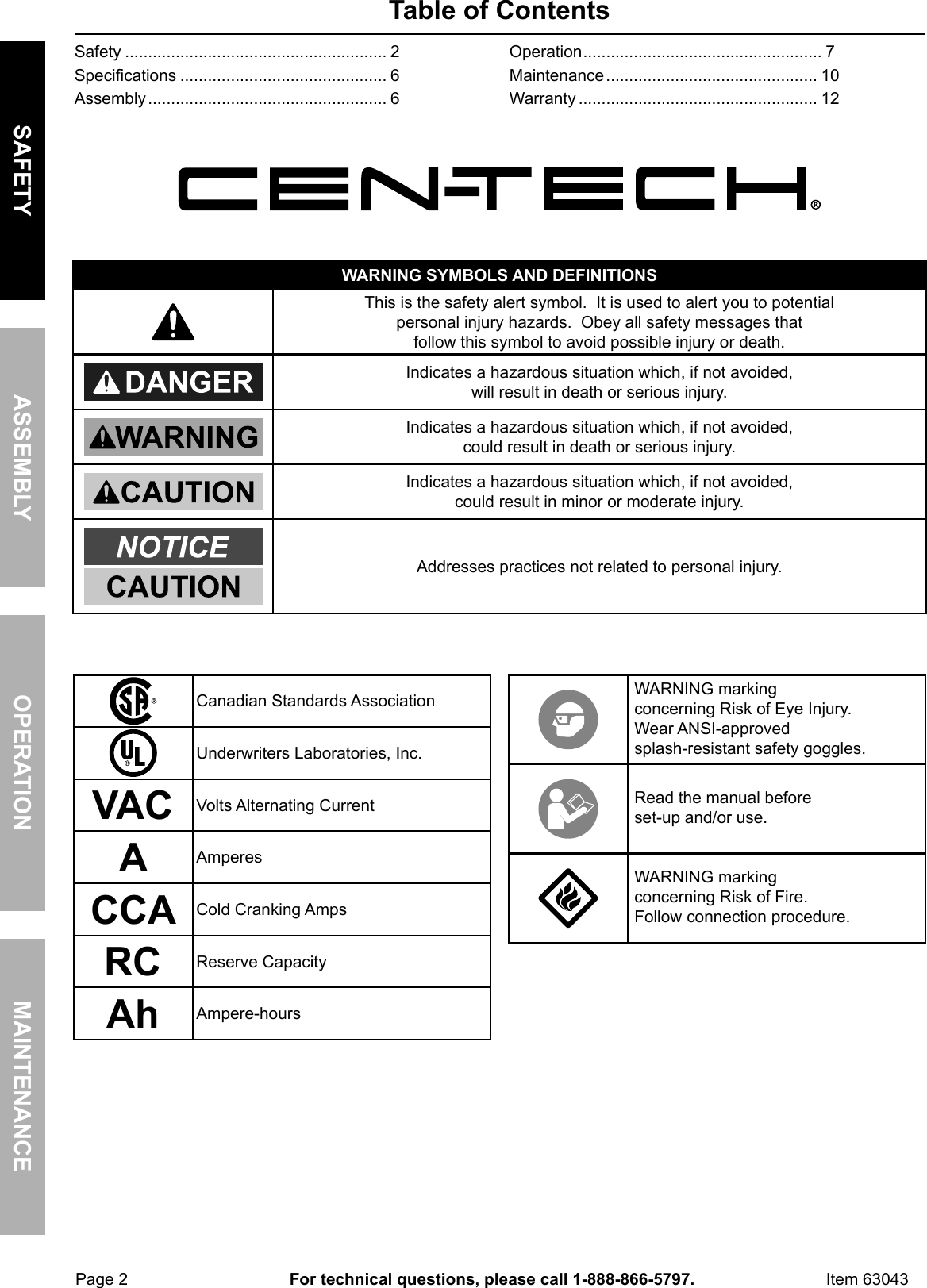 Page 2 of 12 - Manual For The 63043 2/40/200 Amp 6/12V Wheel Charger With Start