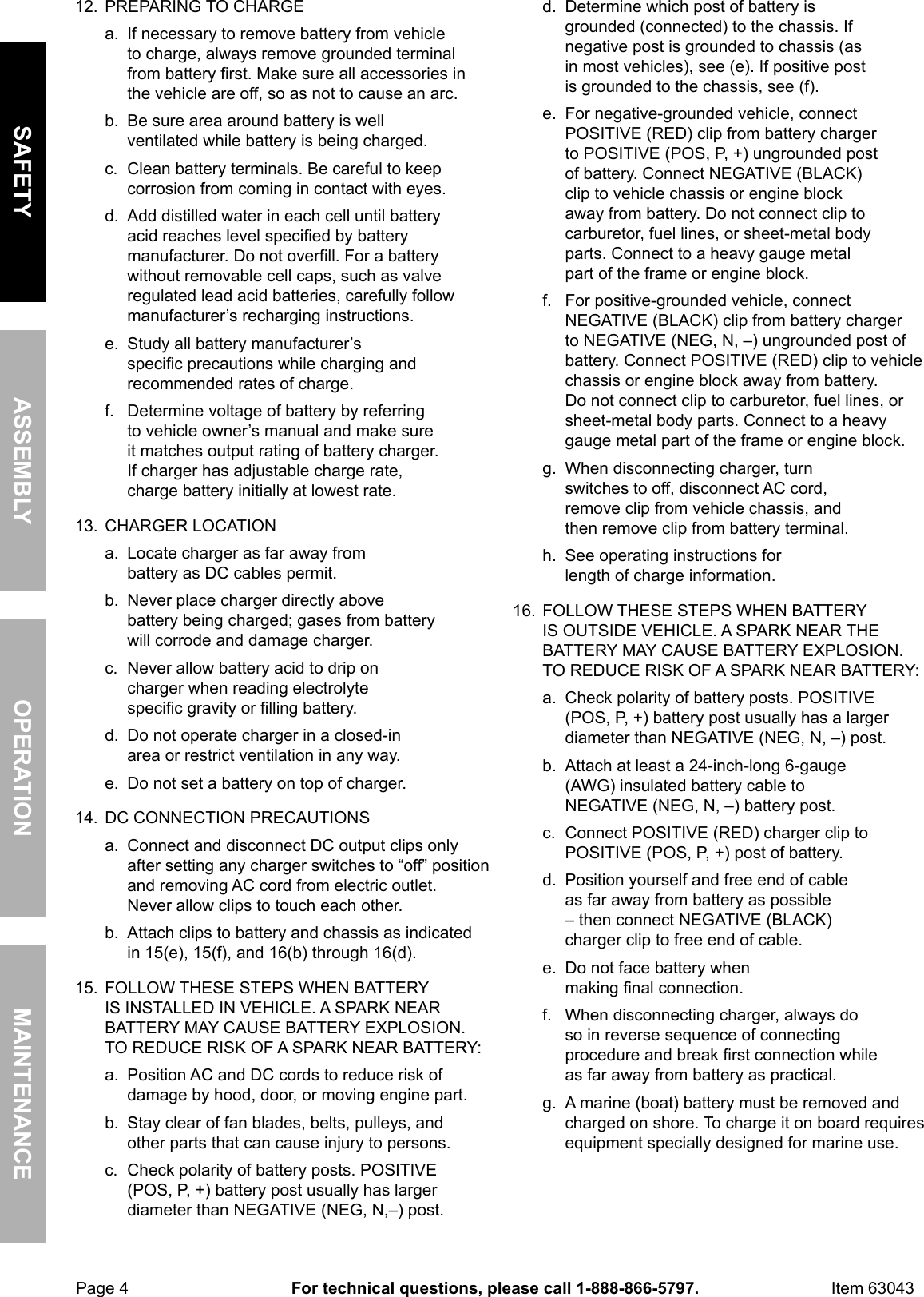 Page 4 of 12 - Manual For The 63043 2/40/200 Amp 6/12V Wheel Charger With Start