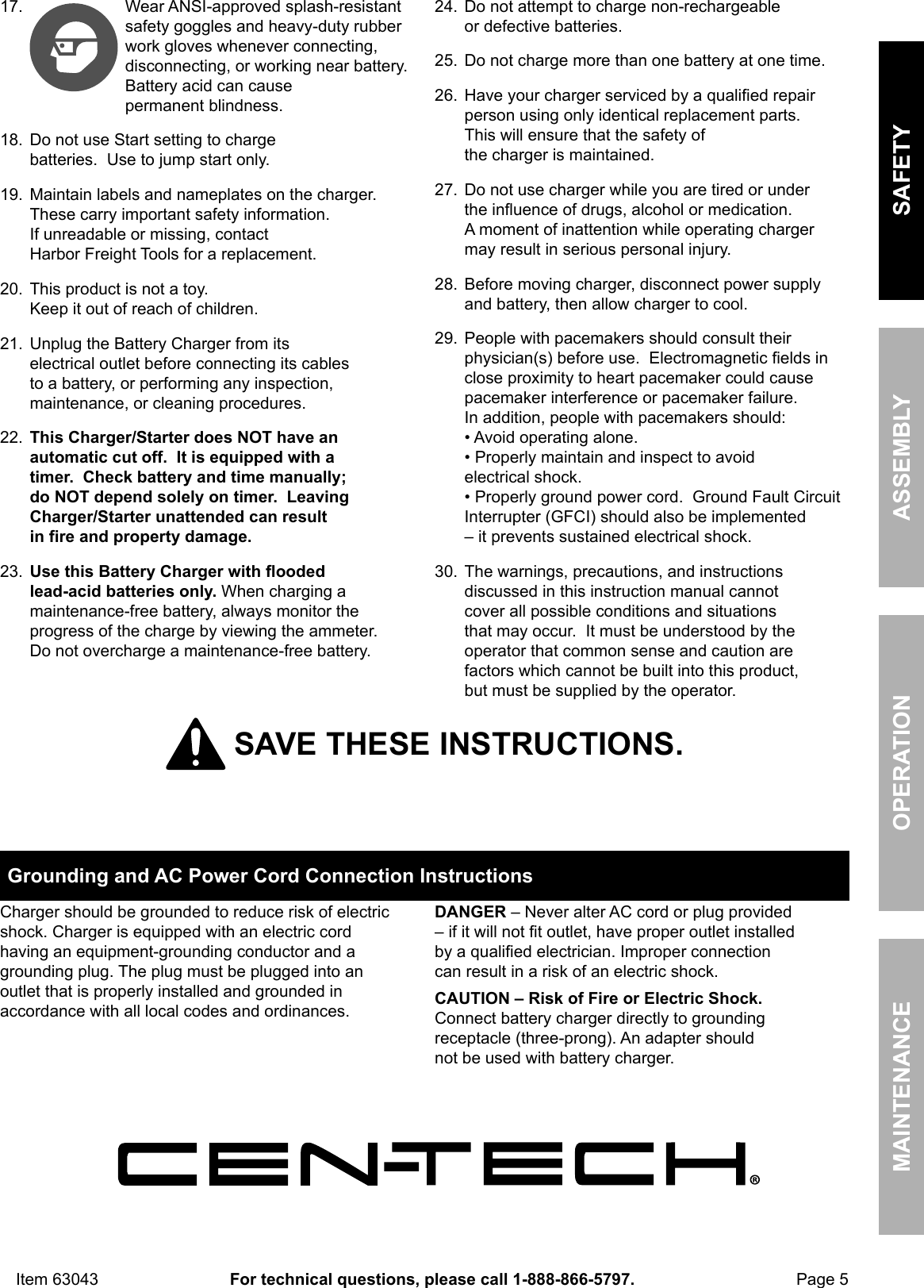 Page 5 of 12 - Manual For The 63043 2/40/200 Amp 6/12V Wheel Charger With Start