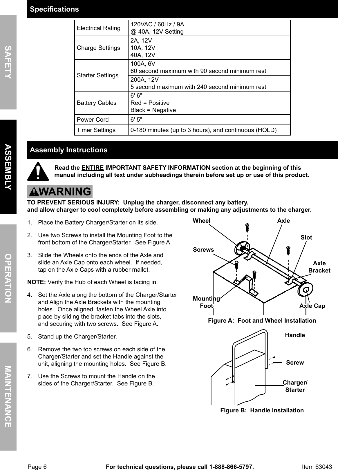 Page 6 of 12 - Manual For The 63043 2/40/200 Amp 6/12V Wheel Charger With Start