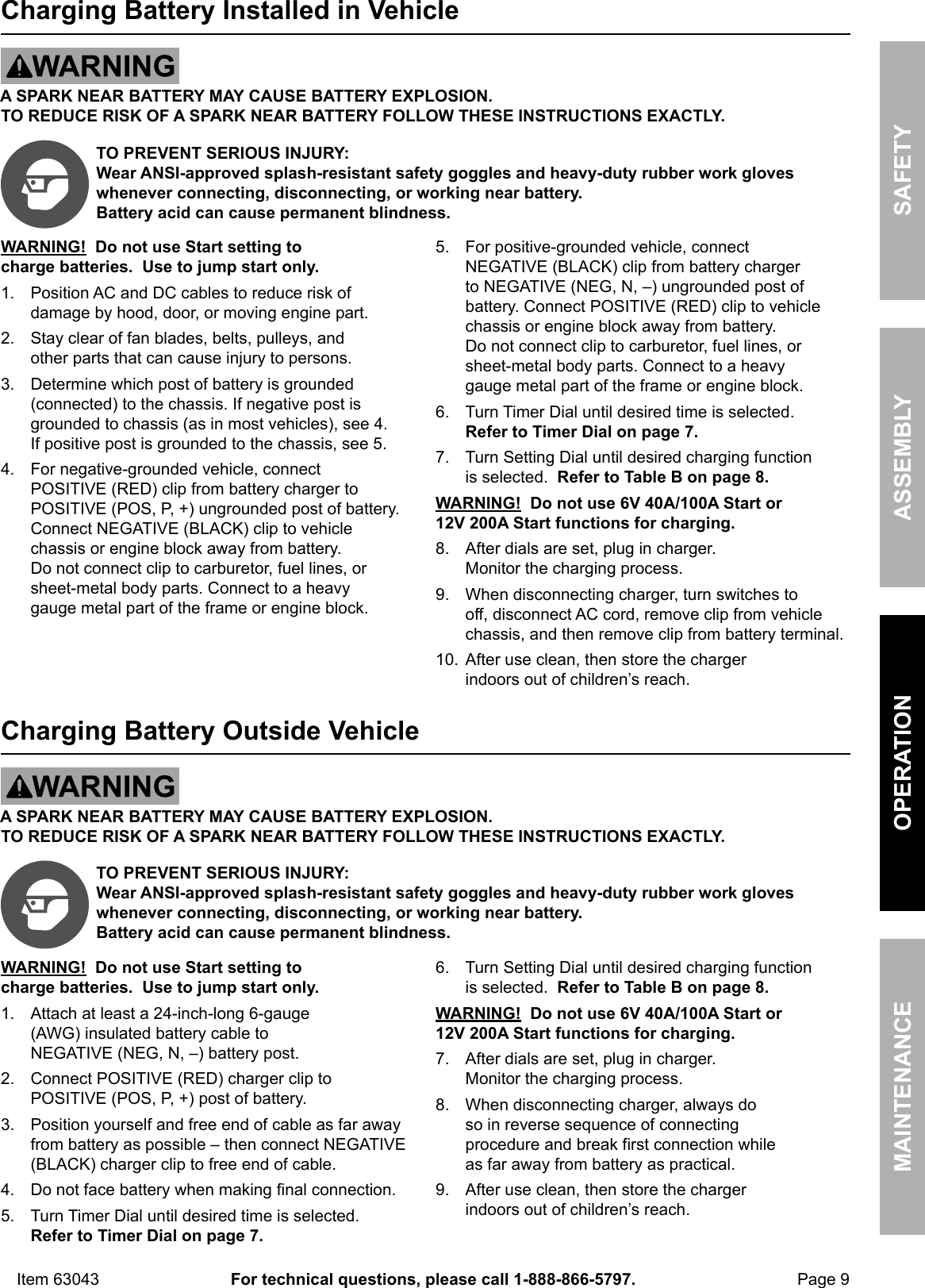 Page 9 of 12 - Manual For The 63043 2/40/200 Amp 6/12V Wheel Charger With Start