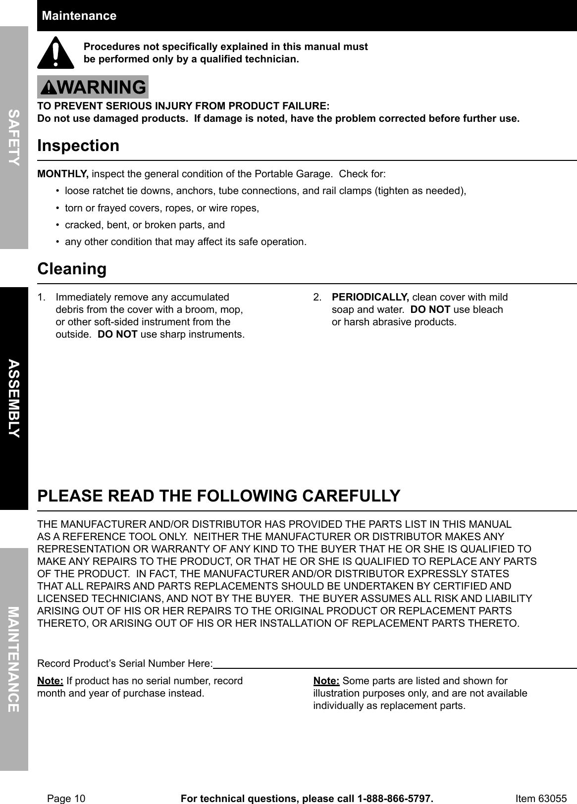 Page 10 of 12 - Manual For The 63055 10 Ft. X 17 Portable Garage