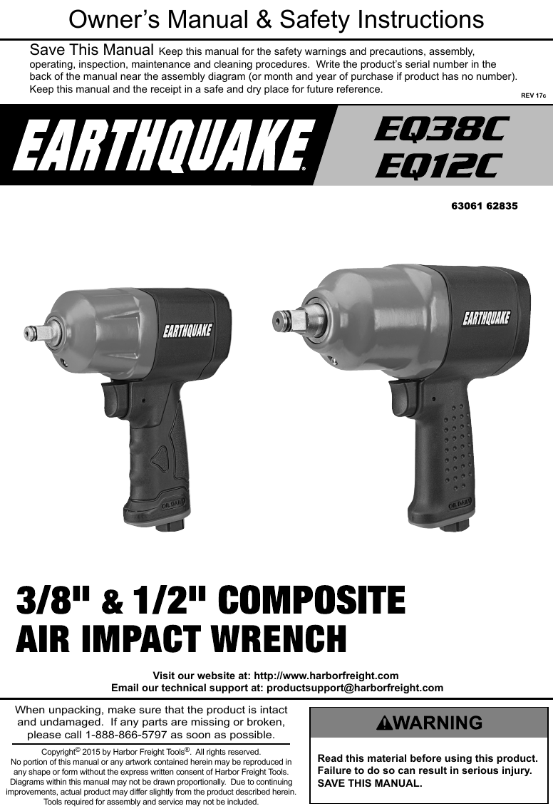 Manual For The 63061 3/8 In. Composite Air Impact Wrench
