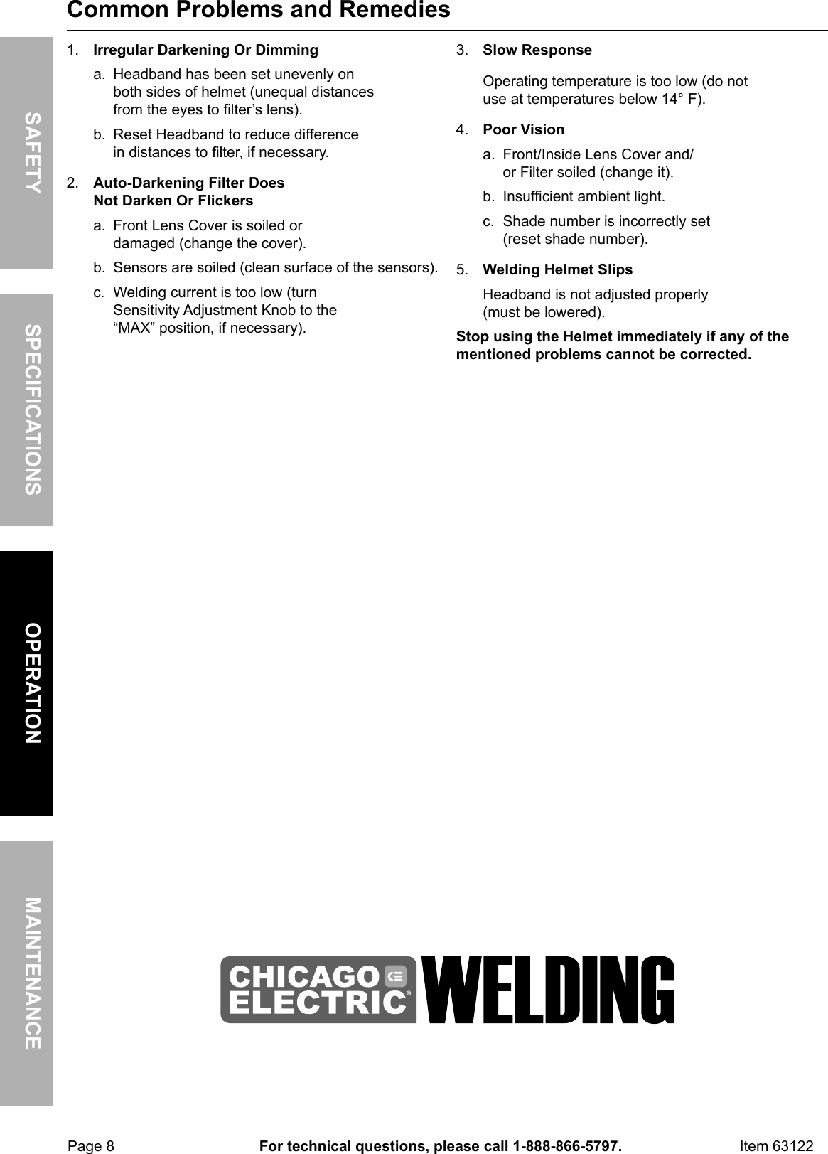 Page 8 of 12 - Manual For The 63122 Auto Darkening Welding Helmet With Blue Flame Design