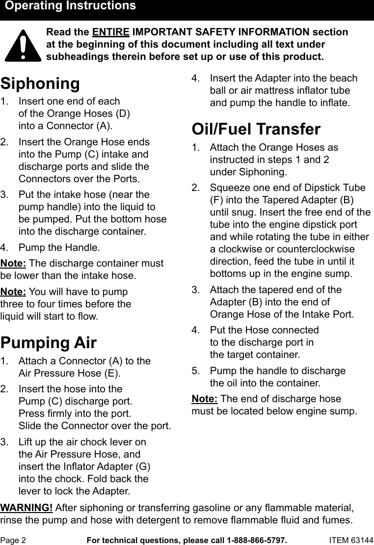 Page 2 of 4 - Manual For The 63144 Multi-Use Transfer Pump