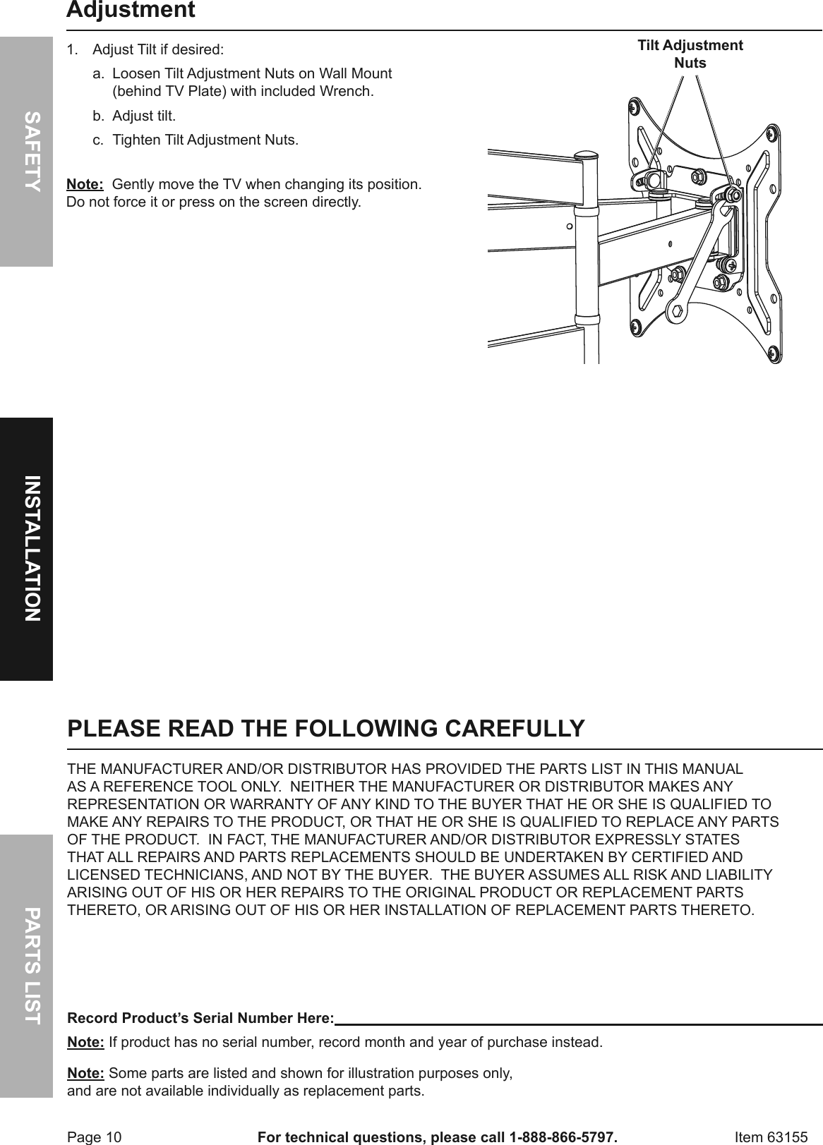 Page 10 of 12 - Manual For The 63155 37 In. To 80 Full-Motion TV Wall Mount