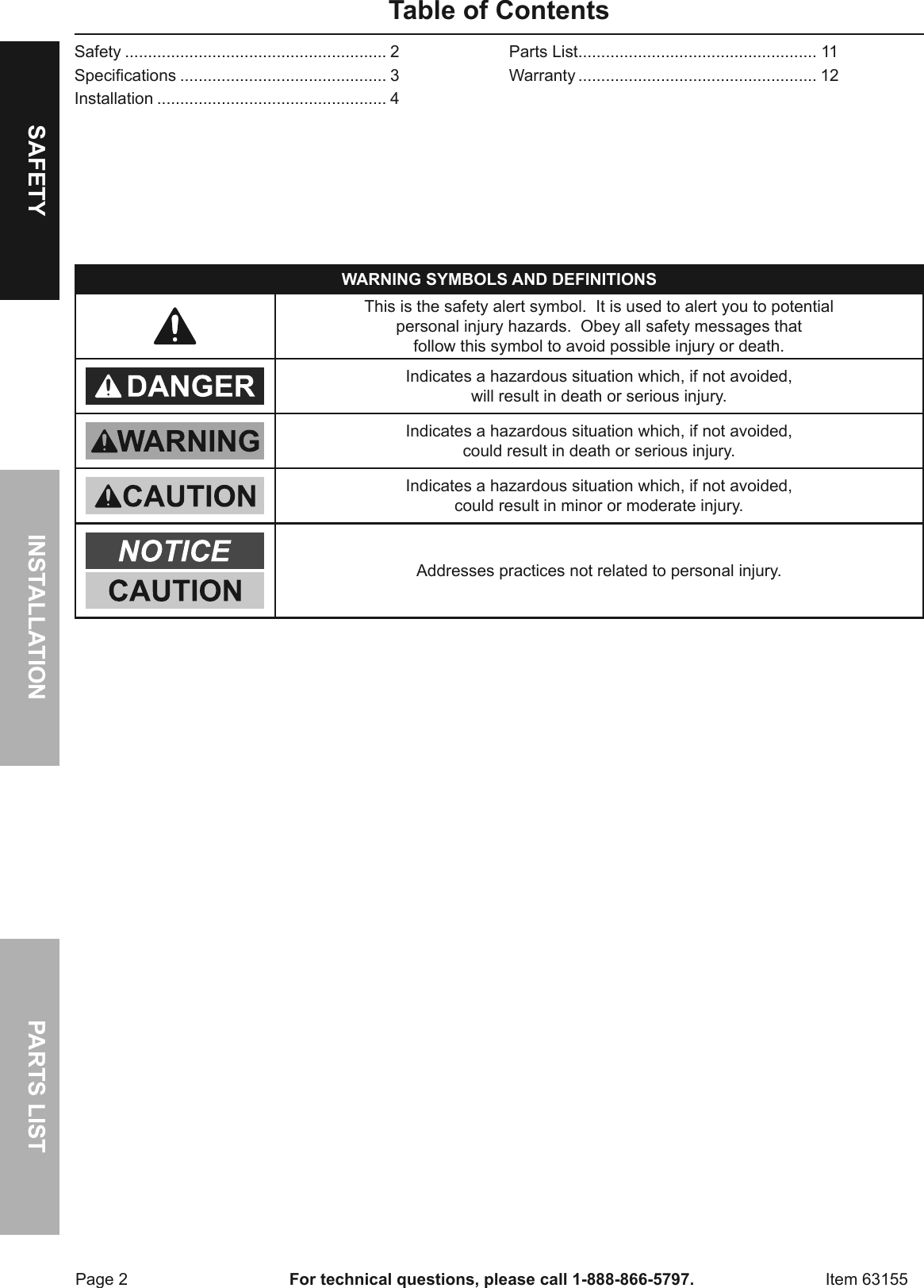 Page 2 of 12 - Manual For The 63155 37 In. To 80 Full-Motion TV Wall Mount