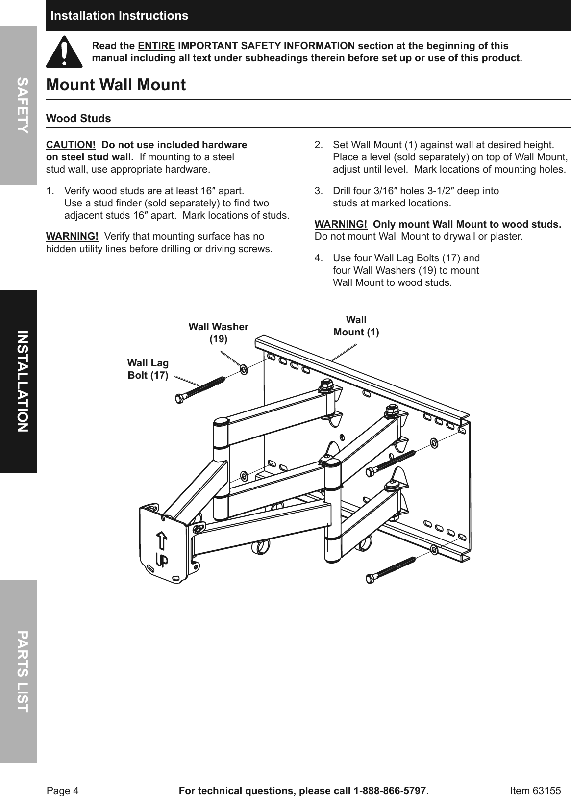 Page 4 of 12 - Manual For The 63155 37 In. To 80 Full-Motion TV Wall Mount