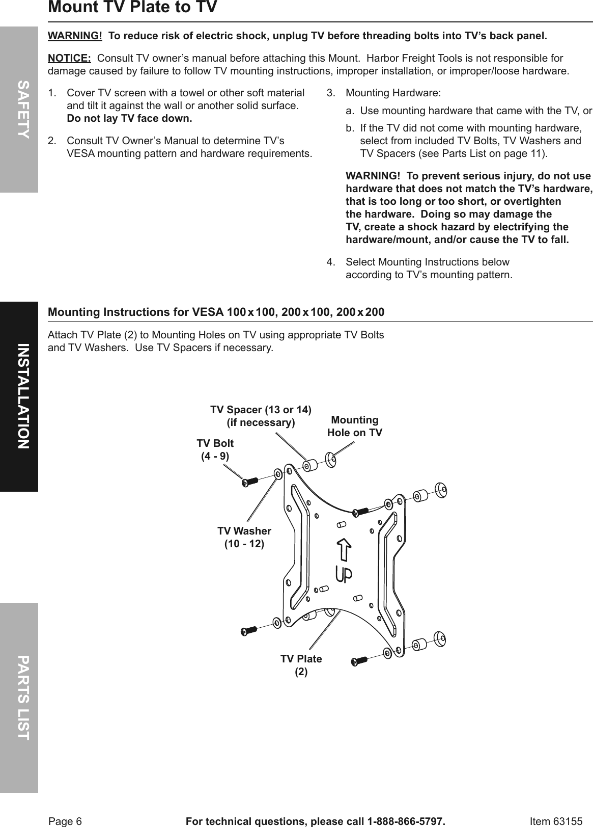 Page 6 of 12 - Manual For The 63155 37 In. To 80 Full-Motion TV Wall Mount