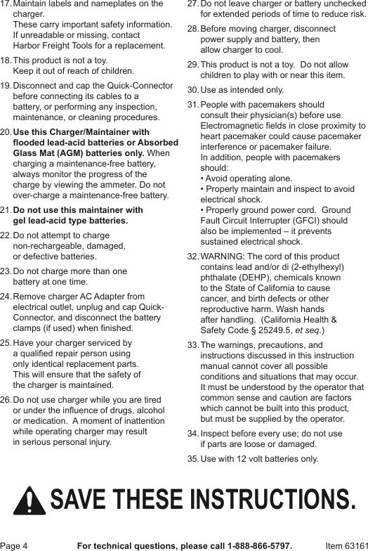 Page 4 of 8 - Manual For The 63161 12 Volt Deluxe Battery Maintainer And Float Charger