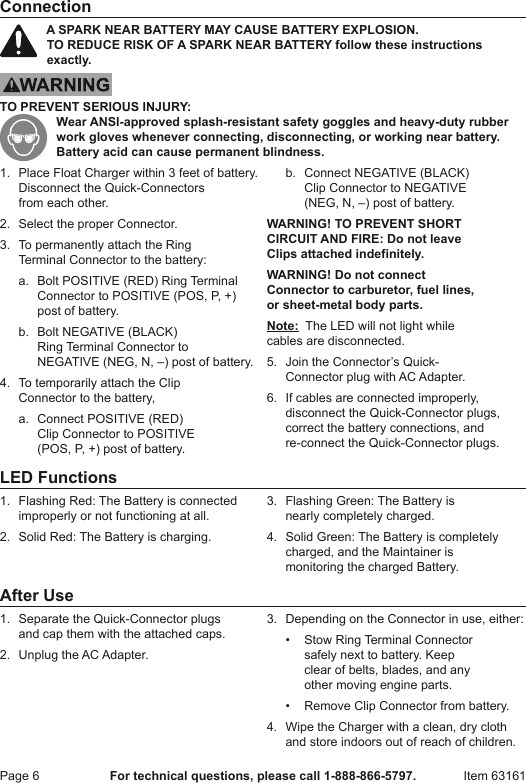 Page 6 of 8 - Manual For The 63161 12 Volt Deluxe Battery Maintainer And Float Charger