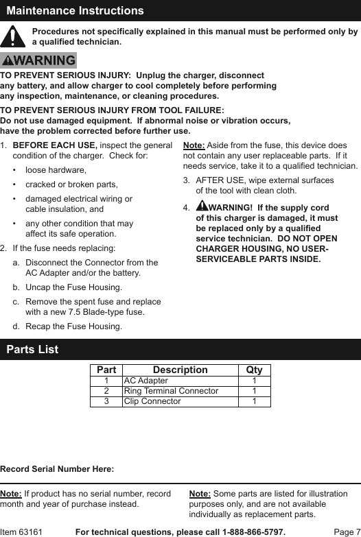 Page 7 of 8 - Manual For The 63161 12 Volt Deluxe Battery Maintainer And Float Charger