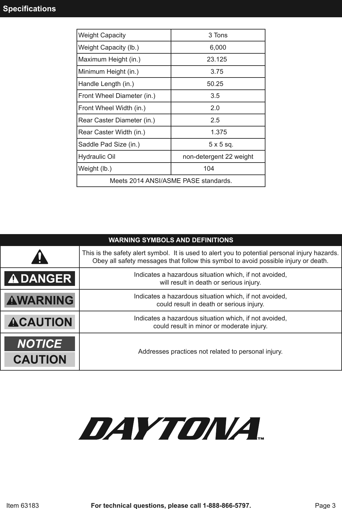 Page 3 of 12 - Manual For The 63183 3 Ton Daytona Professional Steel Floor Jack - Super Duty