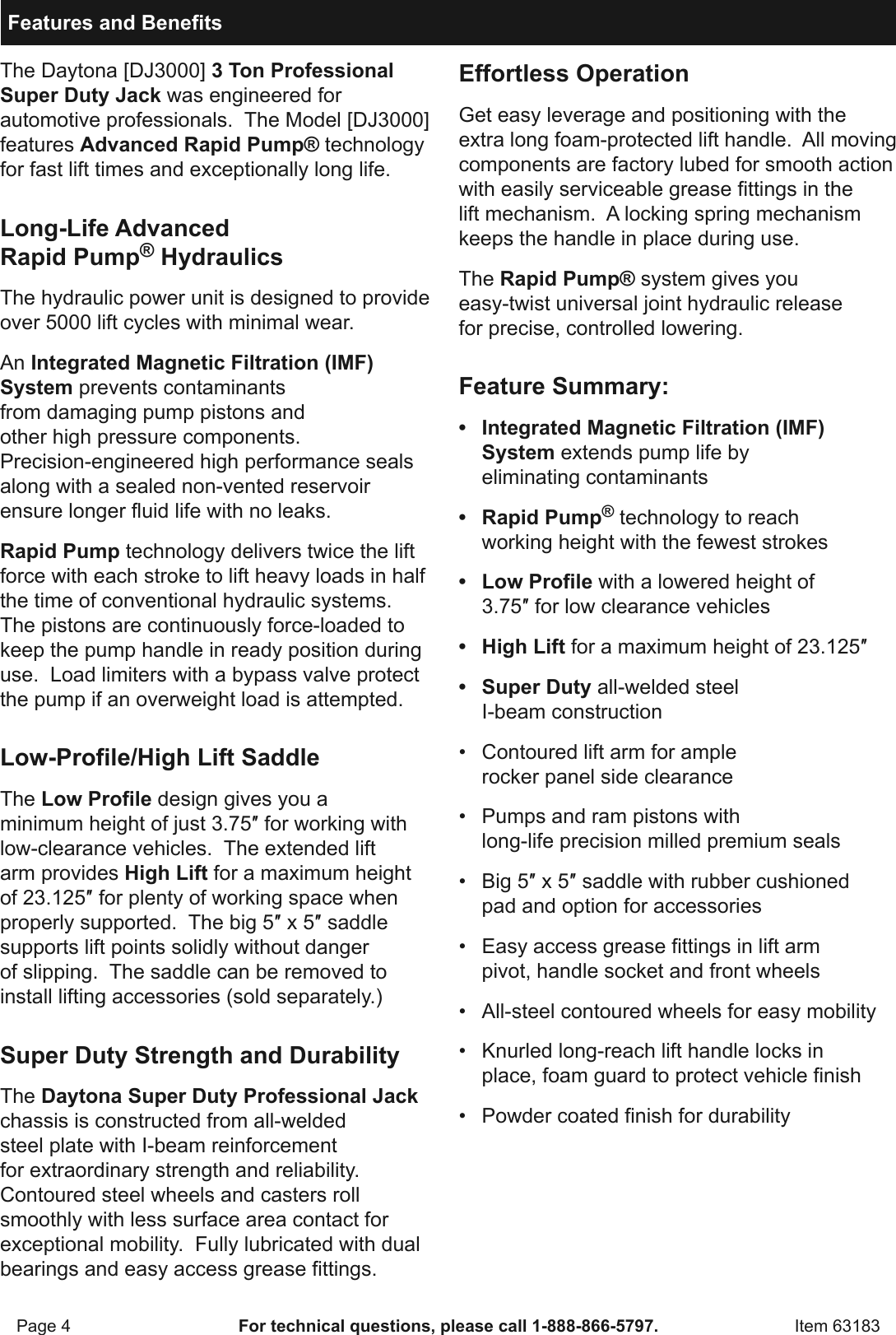 Page 4 of 12 - Manual For The 63183 3 Ton Daytona Professional Steel Floor Jack - Super Duty