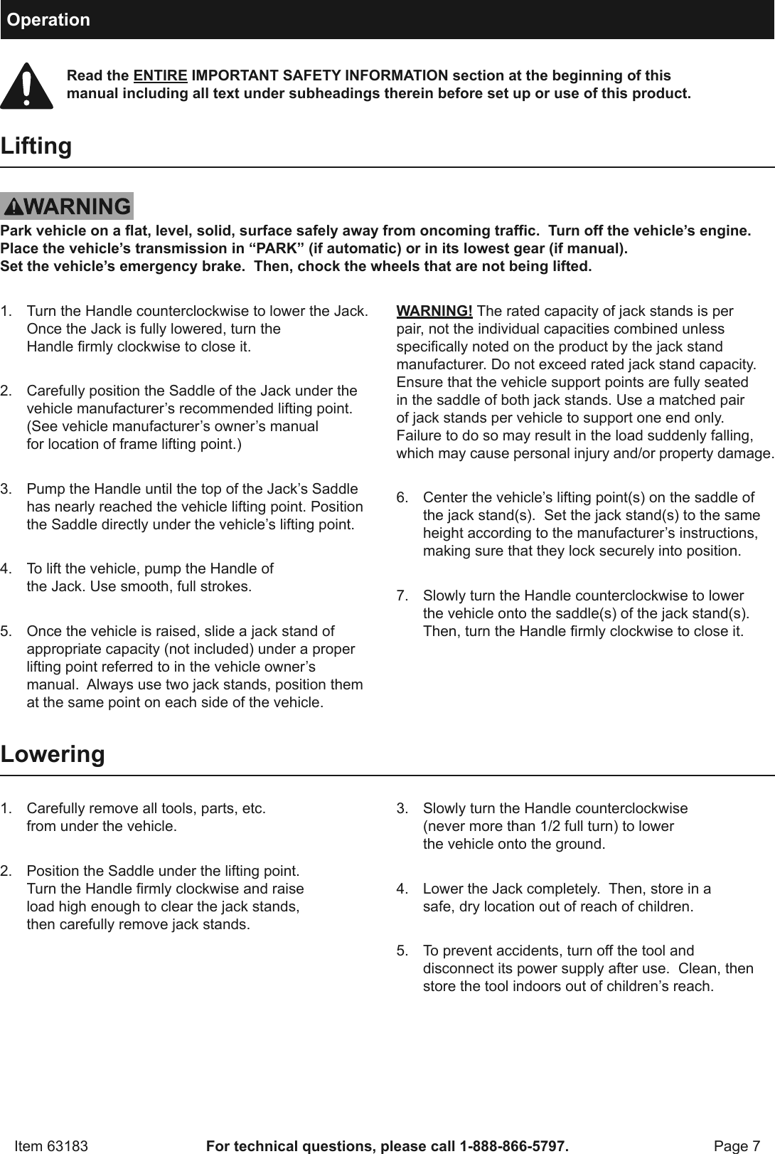 Page 7 of 12 - Manual For The 63183 3 Ton Daytona Professional Steel Floor Jack - Super Duty