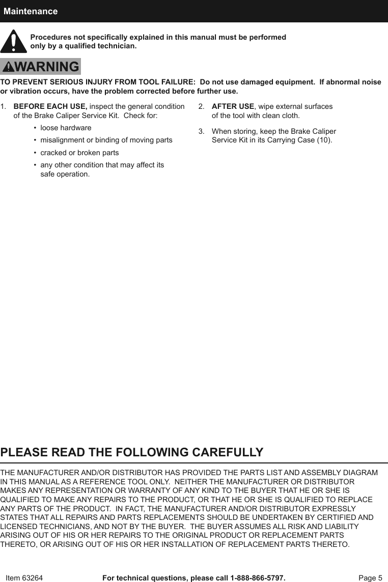 Page 5 of 8 - Manual For The 63264 Disc Brake Pad And Caliper Service Tool Kit 11 Pc