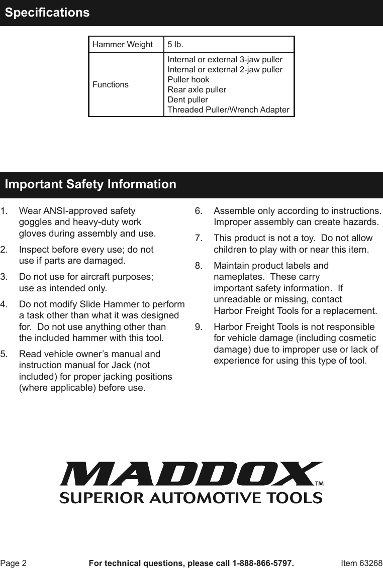 Page 2 of 8 - Manual For The 63268 Heavy Duty  Hammer And Puller Set 16 Pc