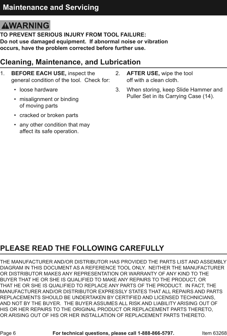 Page 6 of 8 - Manual For The 63268 Heavy Duty  Hammer And Puller Set 16 Pc