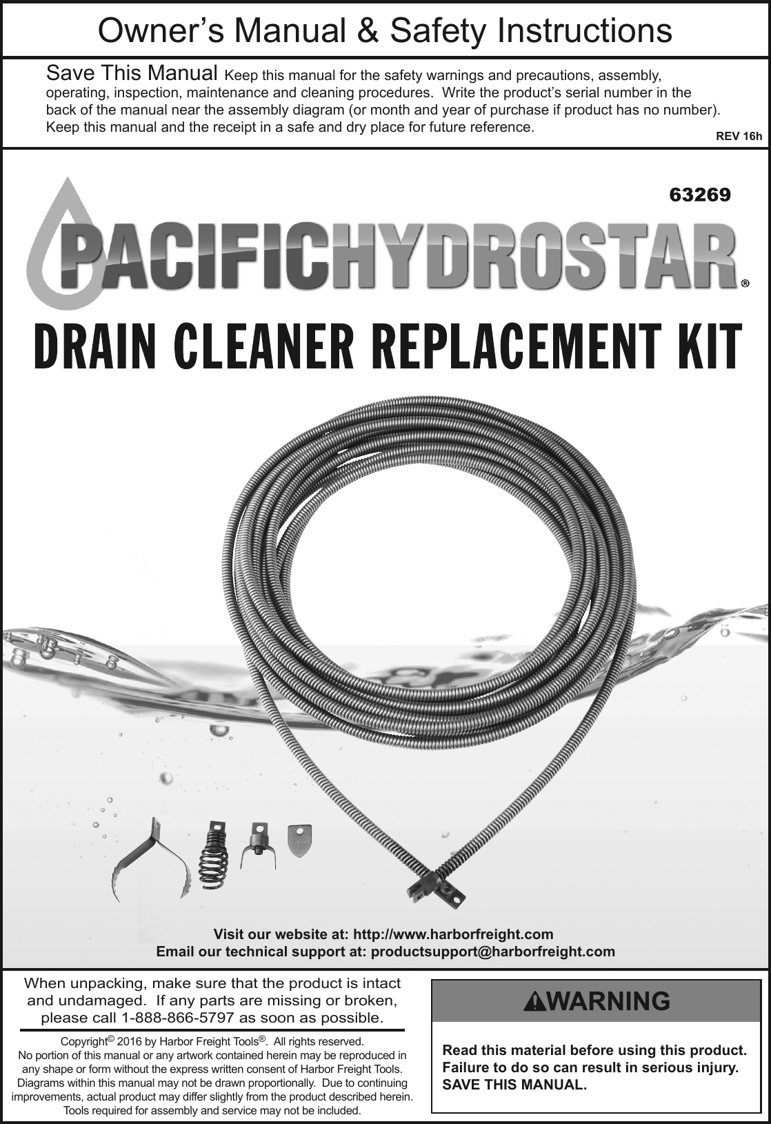 Page 1 of 4 - Manual For The 63269 Drain Cleaner Replacement Cable And Cutter Set