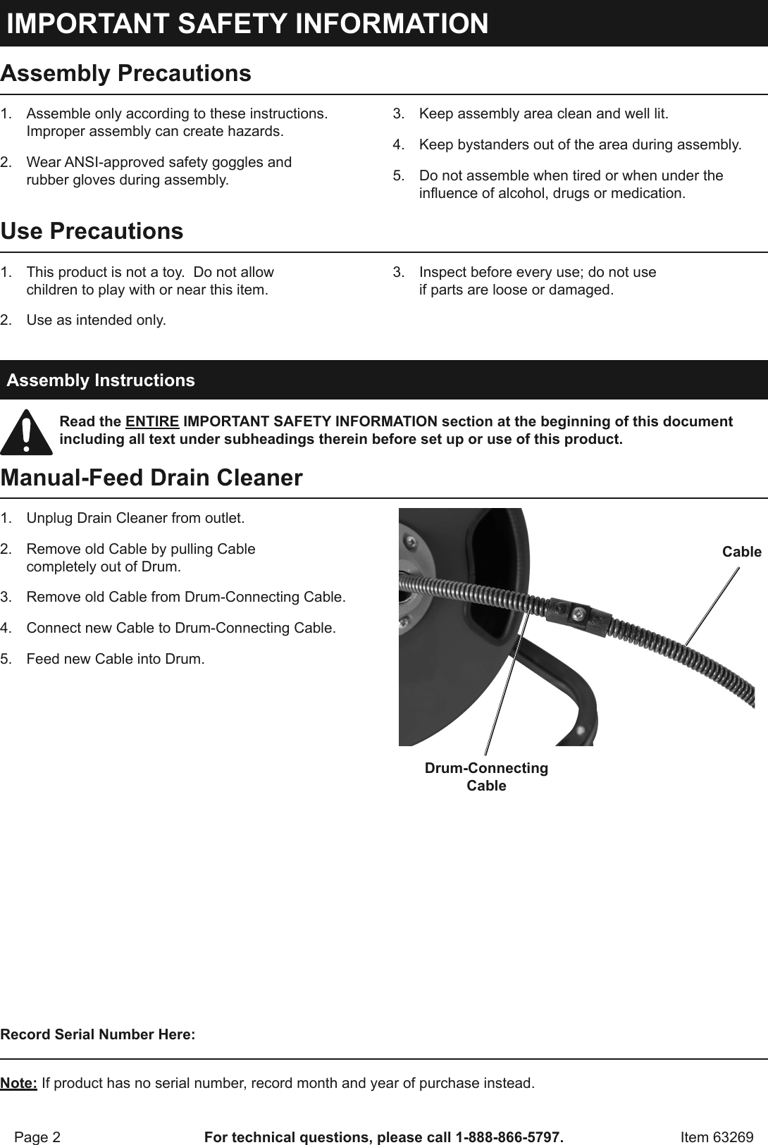 Page 2 of 4 - Manual For The 63269 Drain Cleaner Replacement Cable And Cutter Set