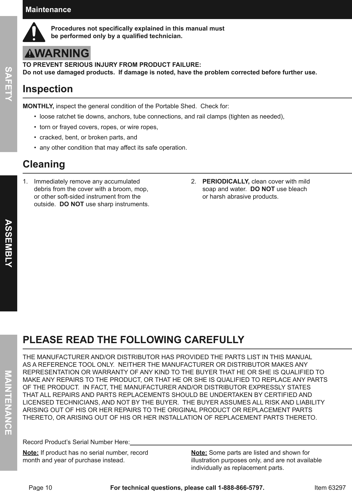 Page 10 of 12 - Manual For The 63297 10 Ft. X Portable Shed