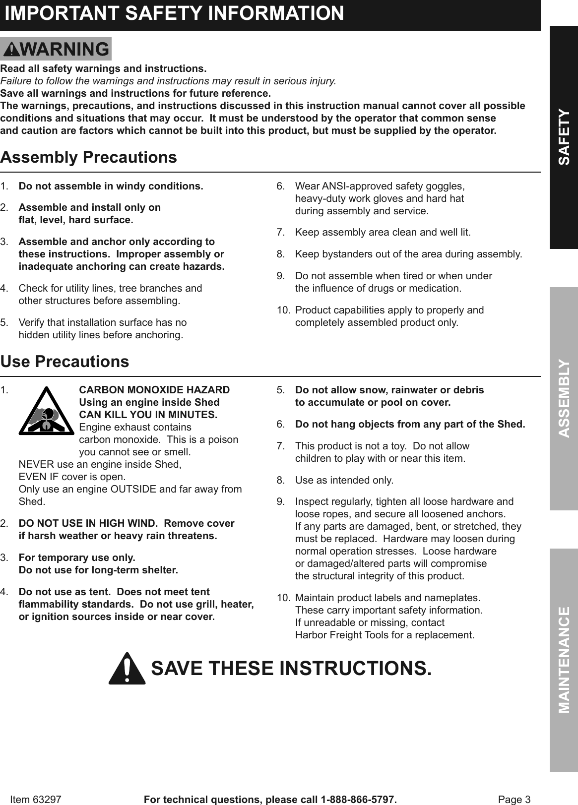 Page 3 of 12 - Manual For The 63297 10 Ft. X Portable Shed