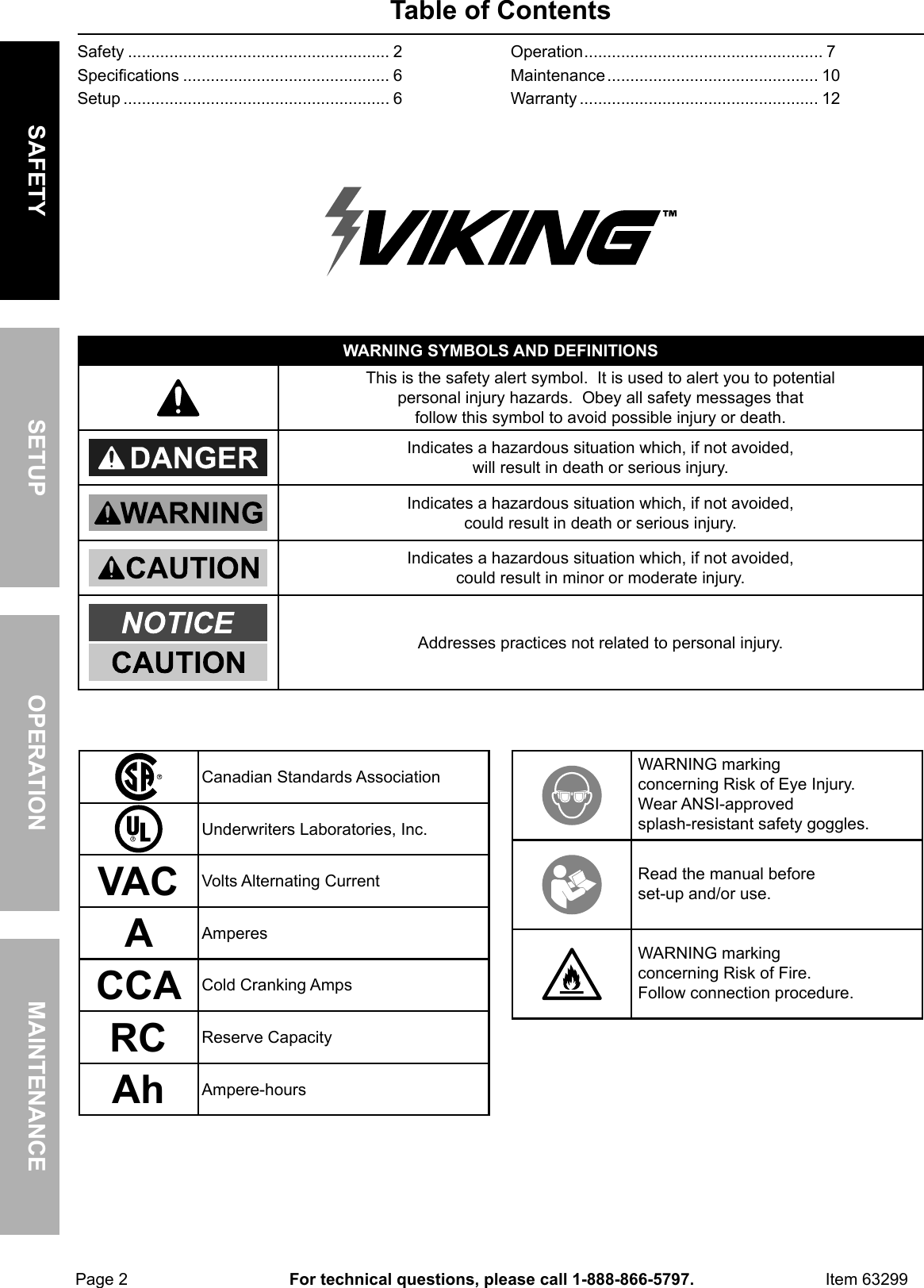 Page 2 of 12 - Manual For The 63299 2/8/15 Amp 6/12V Fully Automatic Microprocessor Controlled Battery Charger