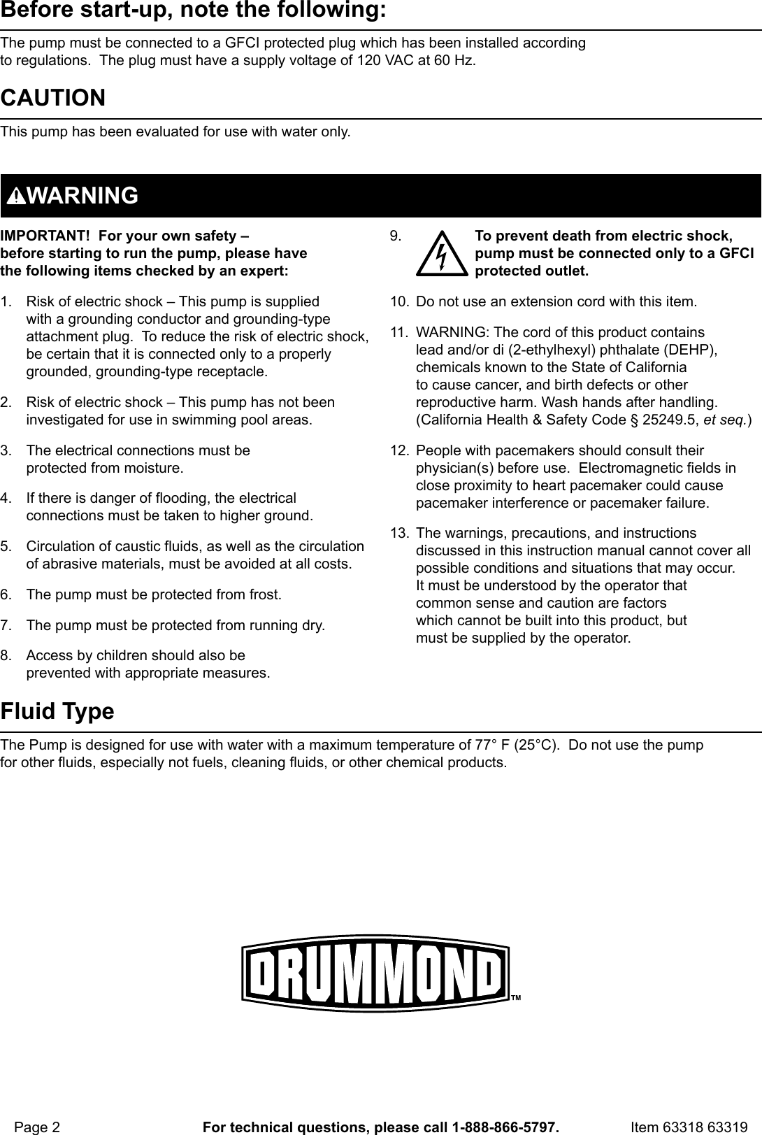 Page 2 of 8 - Manual For The 63319 1/6 HP Submersible Utility Pump 1600 GPH