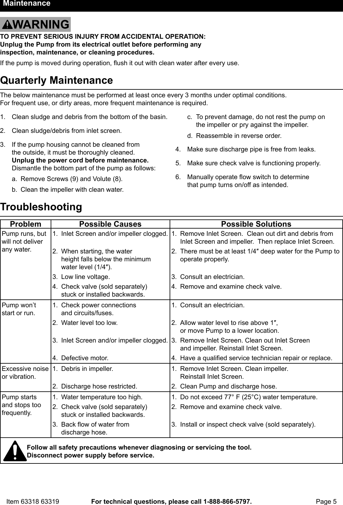Page 5 of 8 - Manual For The 63319 1/6 HP Submersible Utility Pump 1600 GPH