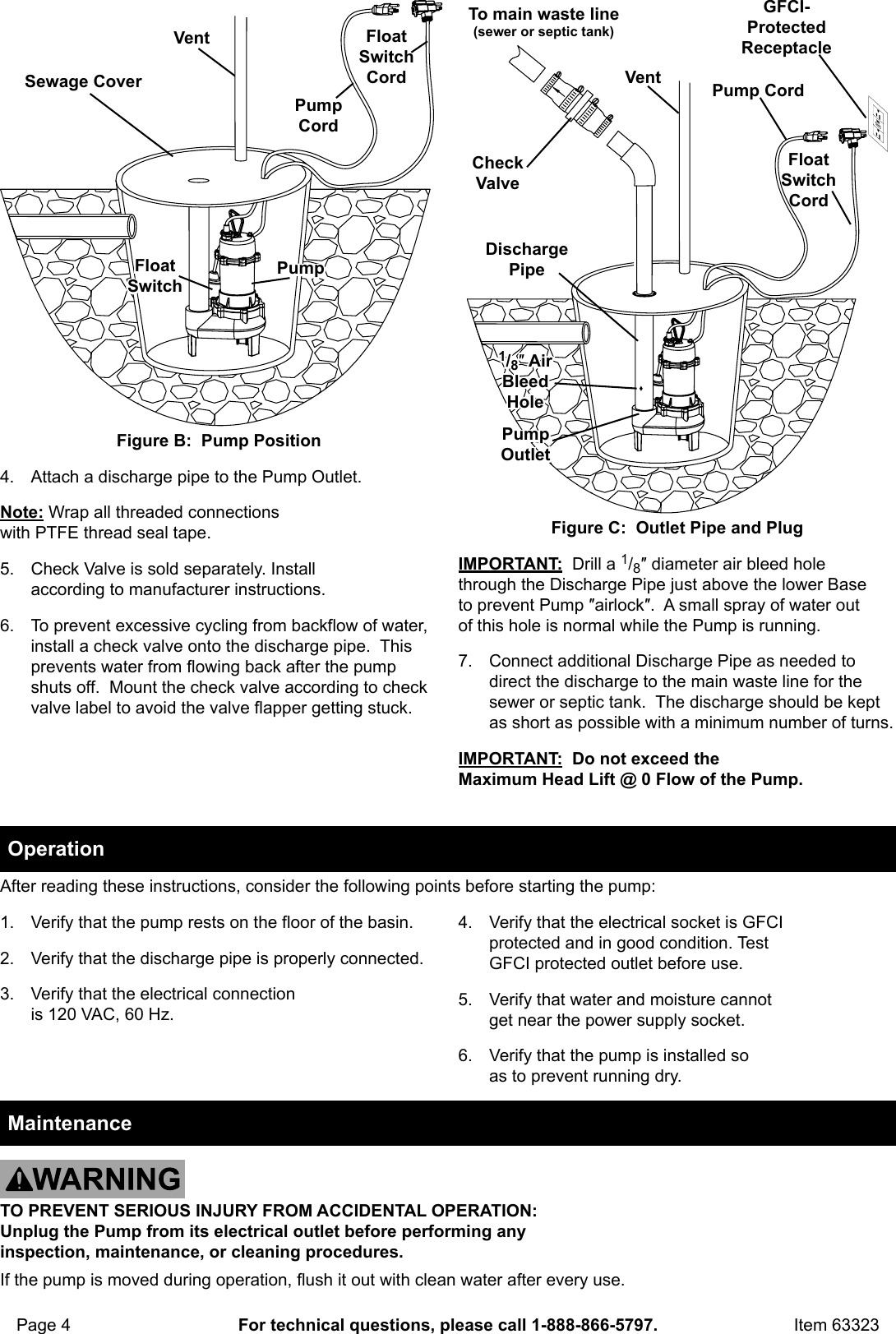 Page 4 of 8 - Manual For The 63323 1/2 HP Submersible Sewage Pump With Tether Switch