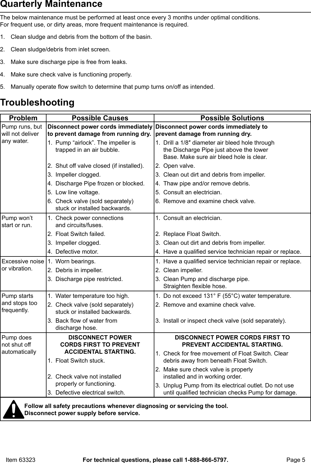 Page 5 of 8 - Manual For The 63323 1/2 HP Submersible Sewage Pump With Tether Switch