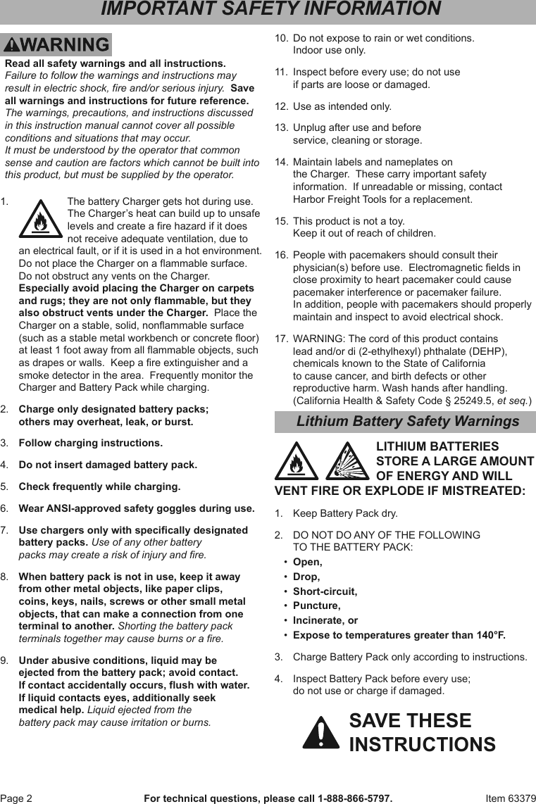 Page 2 of 8 - Manual For The 63379 20V/12V Hercules Multi Voltage Lithium-Ion Charger