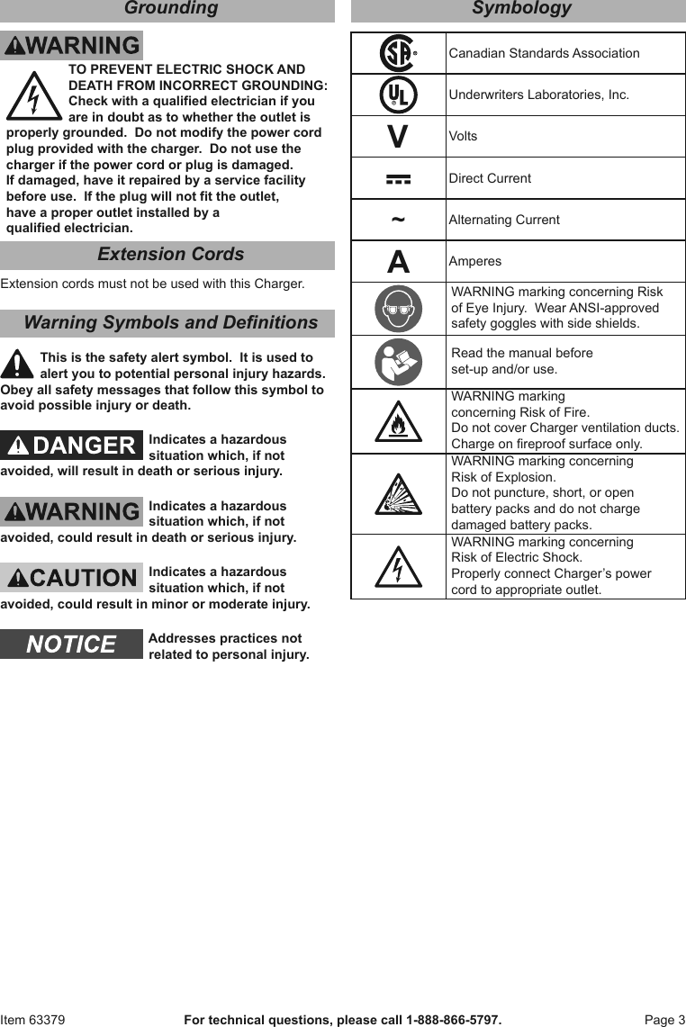 Page 3 of 8 - Manual For The 63379 20V/12V Hercules Multi Voltage Lithium-Ion Charger