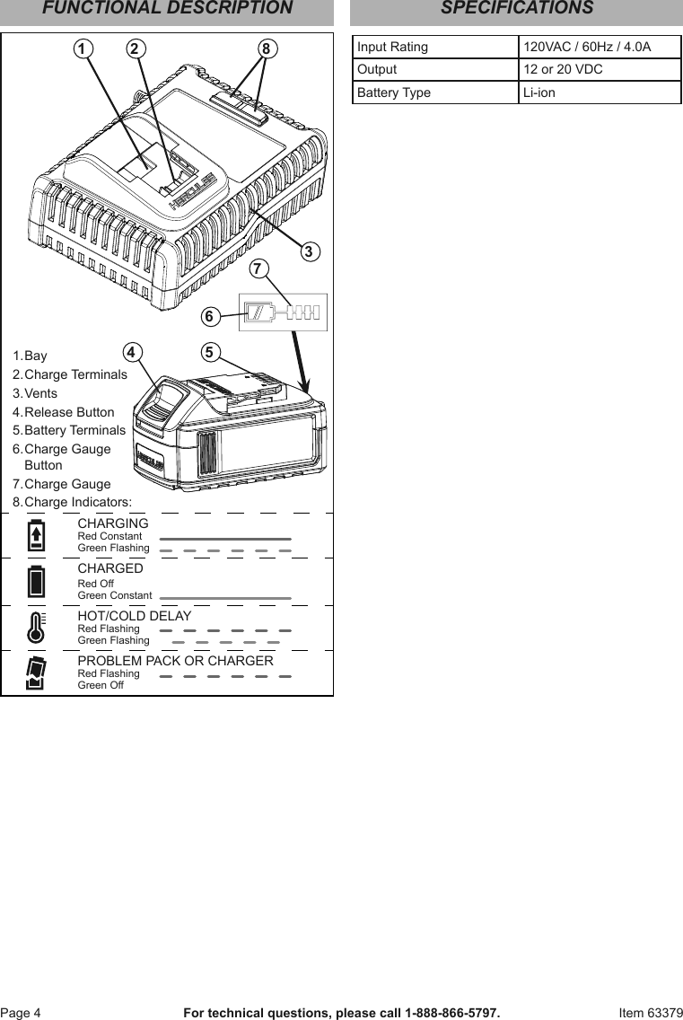 Page 4 of 8 - Manual For The 63379 20V/12V Hercules Multi Voltage Lithium-Ion Charger