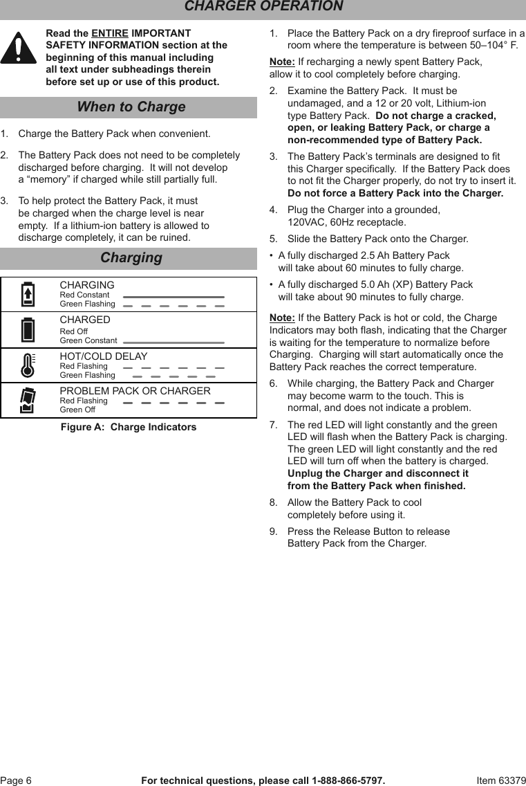 Page 6 of 8 - Manual For The 63379 20V/12V Hercules Multi Voltage Lithium-Ion Charger