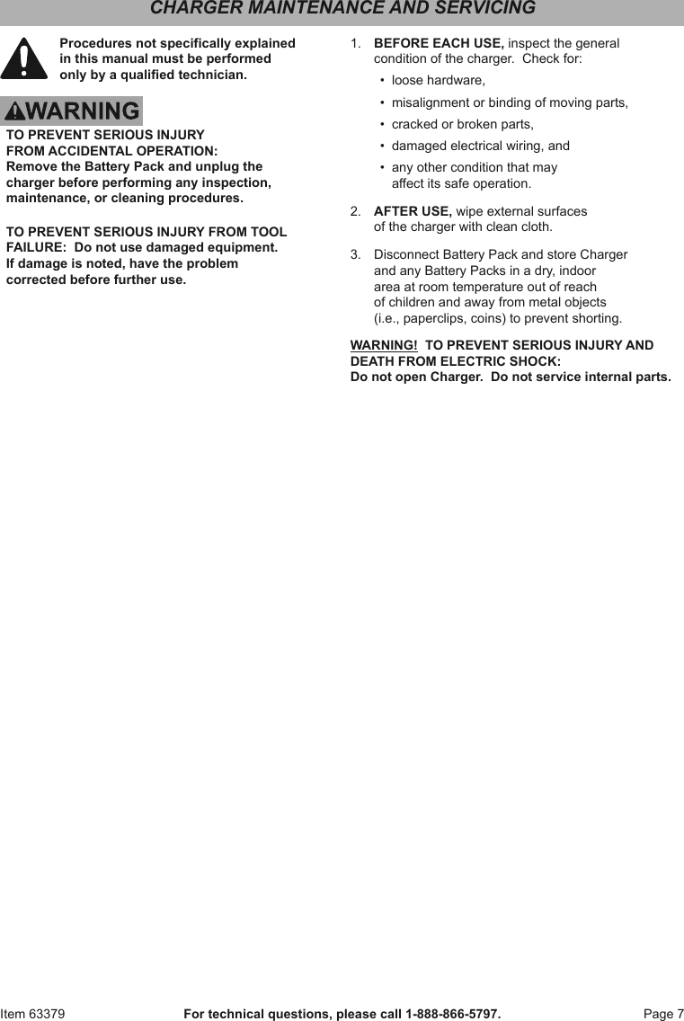 Page 7 of 8 - Manual For The 63379 20V/12V Hercules Multi Voltage Lithium-Ion Charger