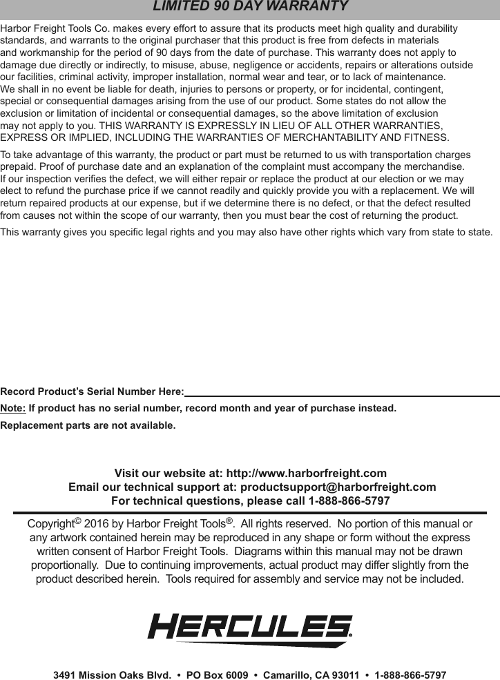 Page 8 of 8 - Manual For The 63379 20V/12V Hercules Multi Voltage Lithium-Ion Charger