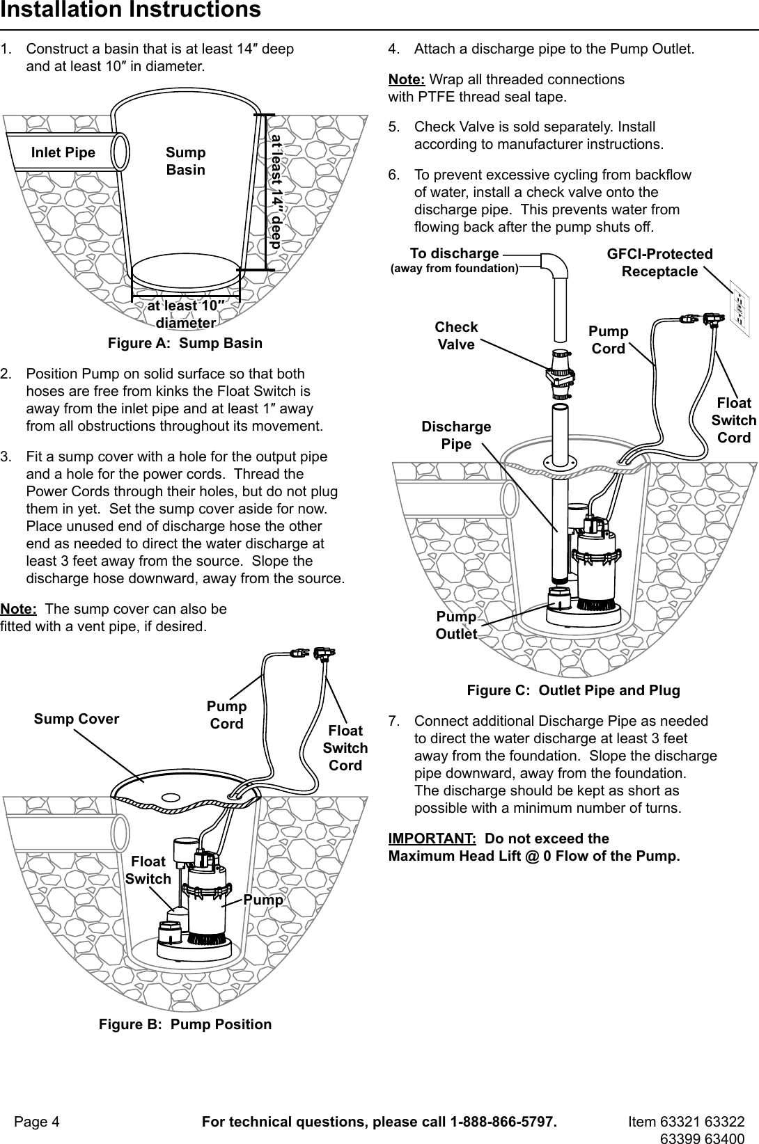 Page 4 of 8 - Manual For The 63400 1/2 HP Submersible Sump Pump With Heavy Duty Vertical Float Switch 4400 GPH