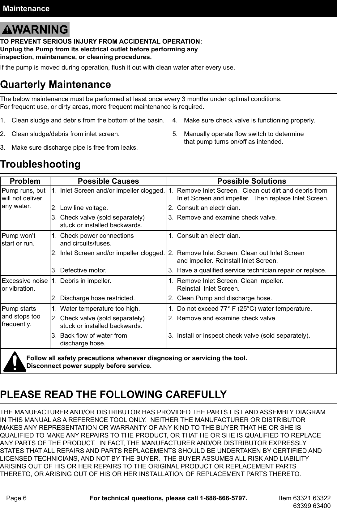 Page 6 of 8 - Manual For The 63400 1/2 HP Submersible Sump Pump With Heavy Duty Vertical Float Switch 4400 GPH